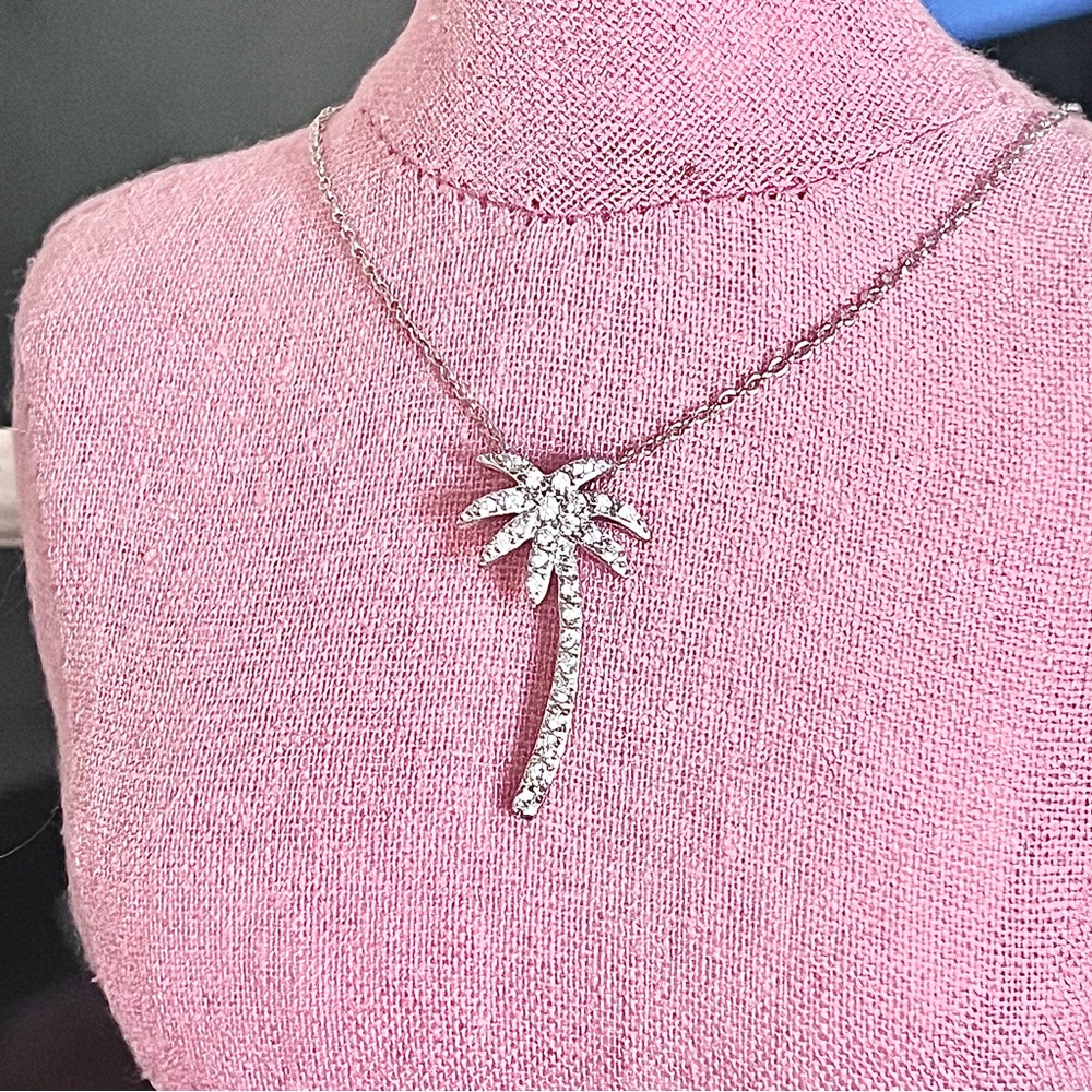Sparkling Sterling Silver Palm Tree Pendant & Necklace